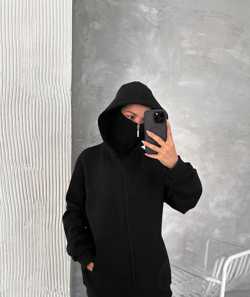 Snow Mask Oversized Hoodie - Cozy and Practical Sweatshirt with Pockets Withinblack