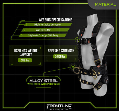 Frontline 100CTB Combat Construction Full Body Harness with Tongue Buckle Legs and Trauma Straps S VM Hardware