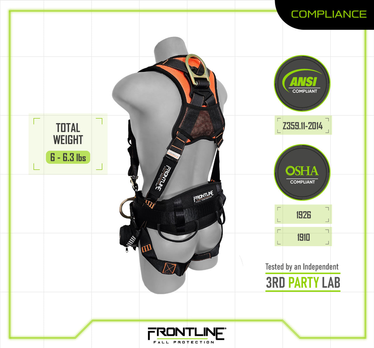 Frontline 100CTB Combat Construction Full Body Harness with Tongue Buckle Legs and Trauma Straps M/L VM Hardware