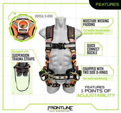 Frontline 100RCTB Combat Reflective Construction Full Body Harness with Tongue Buckle Legs and Trauma Straps 3X/4X VM Hardware