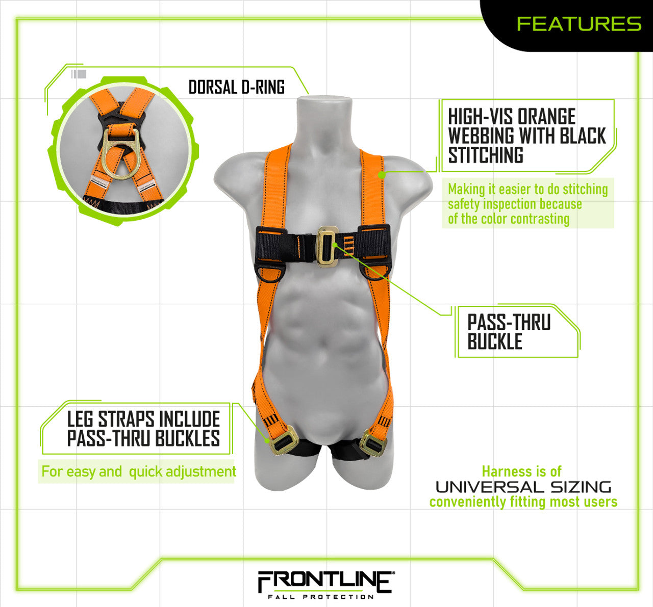Frontline 100VMB Combat Economy Series Full Body Harness (Uni) Universal VM Hardware