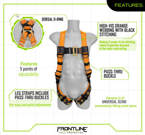 Frontline 100VTB Combat Economy Series Full Body Harness with Tongue Buckle Legs (Uni) Universal VM Hardware