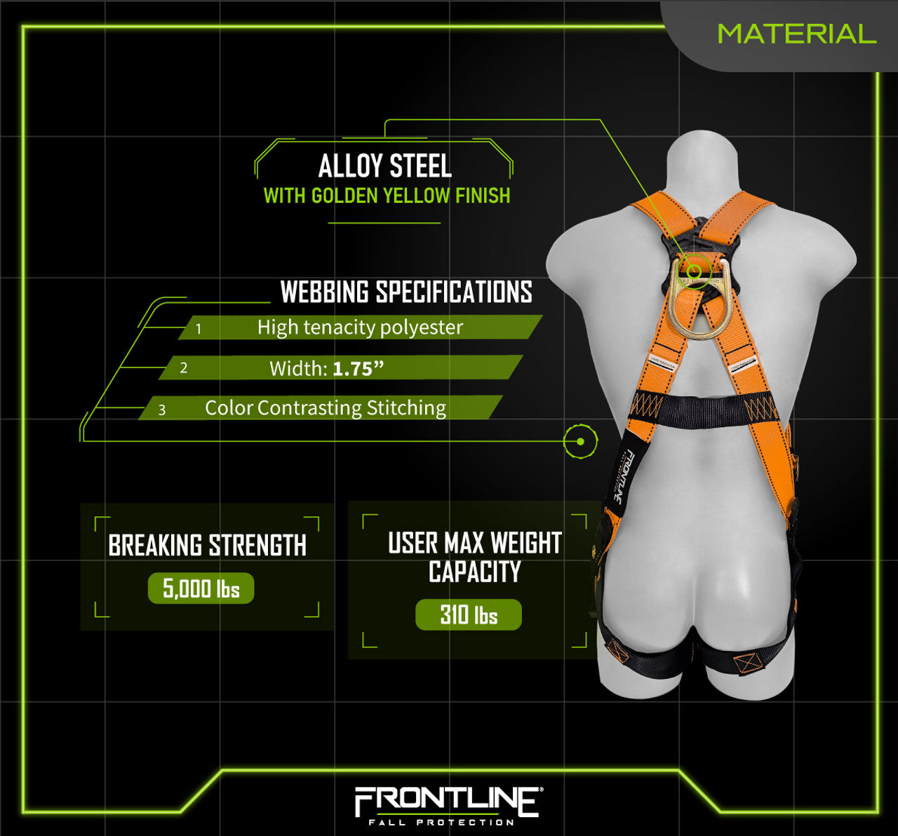 Frontline 100VTB Combat Economy Series Full Body Harness with Tongue Buckle Legs (Uni) Universal VM Hardware