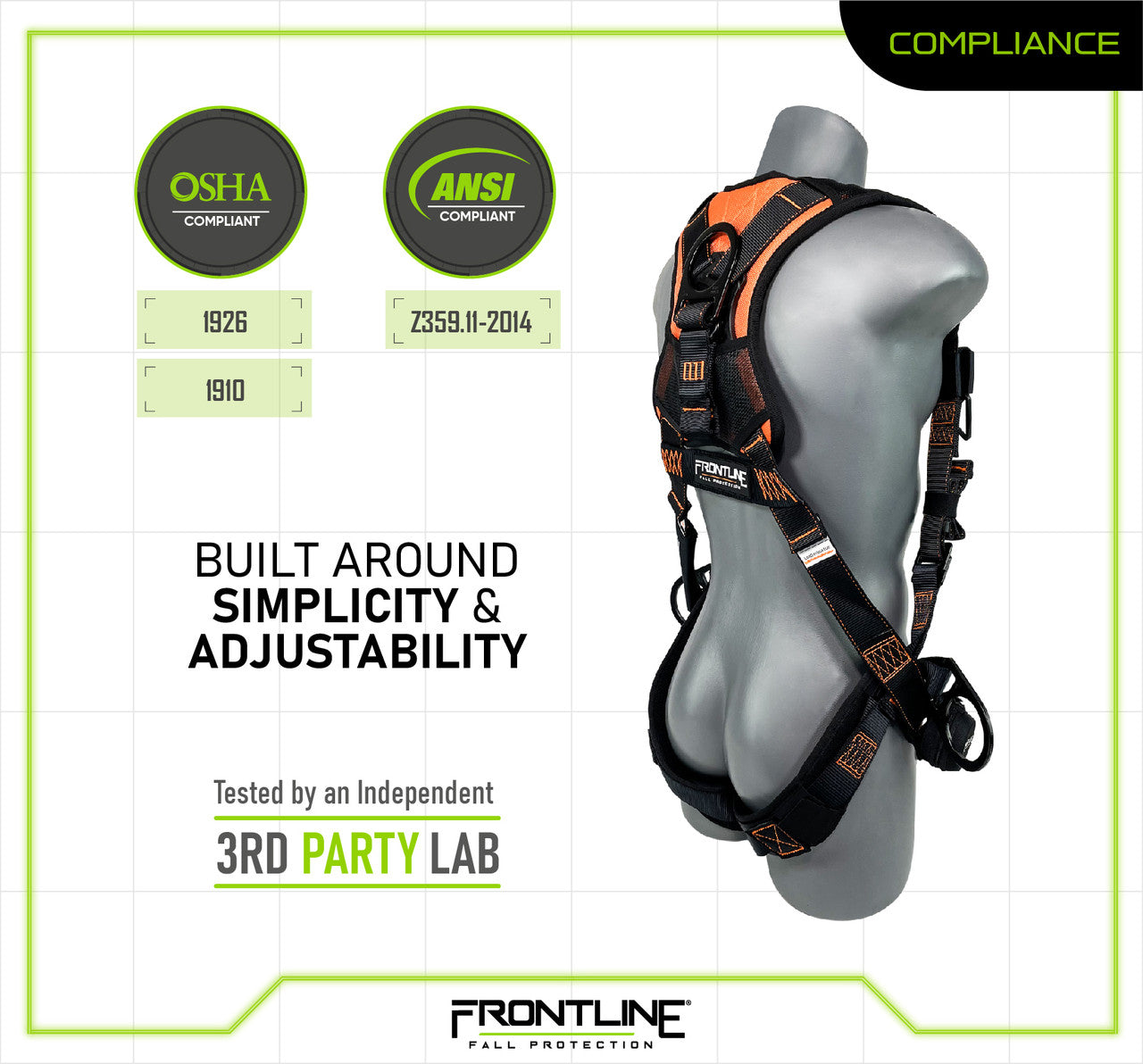 Frontline 105CFTB Combat Vest Style Harness with Front Side D-Rings and Suspension Trauma Straps 2X/3X VM Hardware