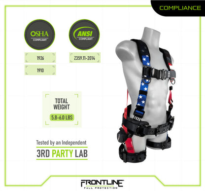 Frontline 110CTB-AM American Style Full Body Harness with Aluminum Hardware and Suspension Trauma Straps XL/2X VM Hardware