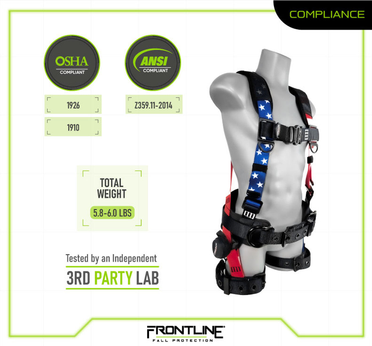 Frontline 110CTB-AM American Style Full Body Harness with Aluminum Hardware and Suspension Trauma Straps S VM Hardware