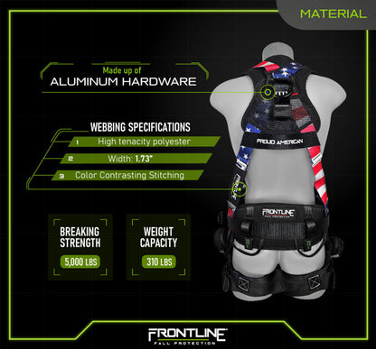 Frontline 110CTB-AM American Style Full Body Harness with Aluminum Hardware and Suspension Trauma Straps S VM Hardware