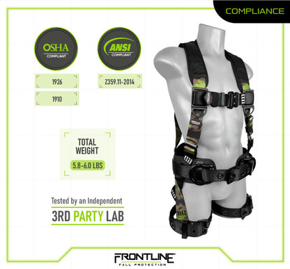 Frontline 110CTB-CF Camouflage Full Body Harness with Aluminum Hardware and Suspension Trauma Straps M/L VM Hardware