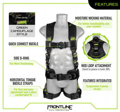 Frontline 110CTB-CF Camouflage Full Body Harness with Aluminum Hardware and Suspension Trauma Straps S VM Hardware