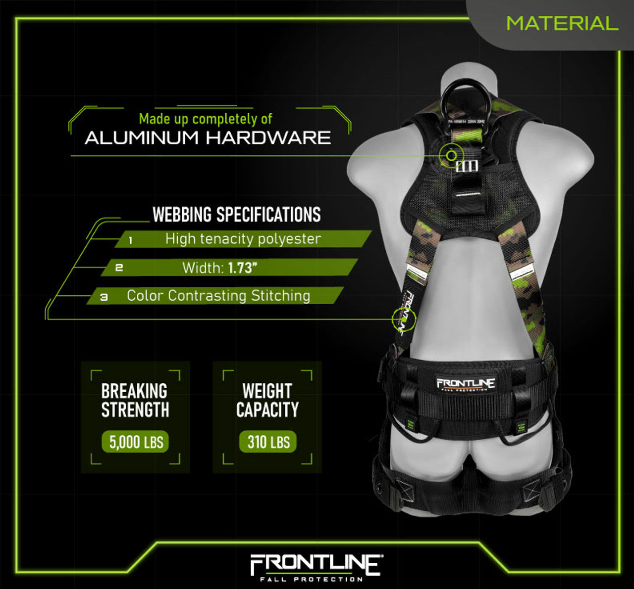 Frontline 110CTB-CF Camouflage Full Body Harness with Aluminum Hardware and Suspension Trauma Straps S VM Hardware