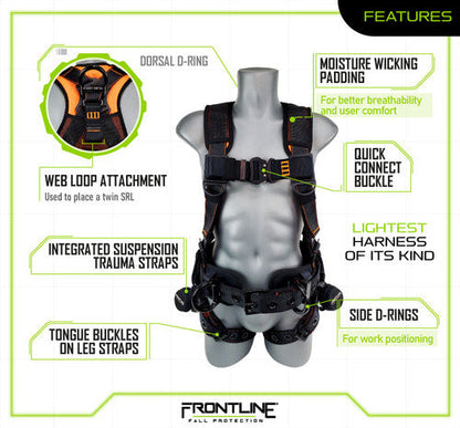 Frontline 110CTB Combat Lite Full Body Harness all Aluminum Hardware and Suspension Trauma Straps XL/2X VM Hardware