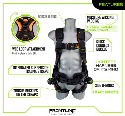 Frontline 110CTB Combat Lite Full Body Harness all Aluminum Hardware and Suspension Trauma Straps 3X/4X VM Hardware