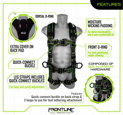 Frontline 200RE Elite Lite Climbing/Rescue Full Body Harness with Aluminum Quick Connect Buckles 2XL/3XL VM Hardware