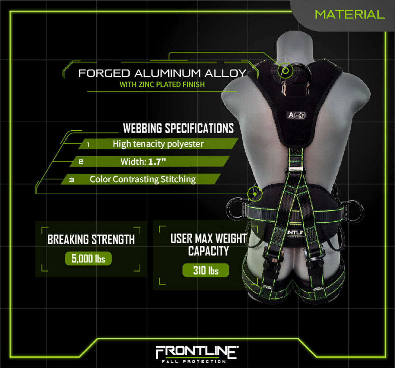 Frontline 200RE Elite Lite Climbing/Rescue Full Body Harness with Aluminum Quick Connect Buckles Universal VM Hardware