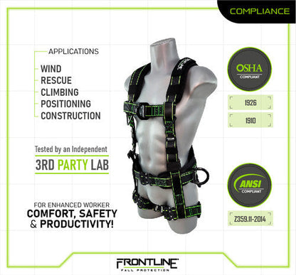 Frontline 200RE Elite Lite Climbing/Rescue Full Body Harness with Aluminum Quick Connect Buckles 2XL/3XL VM Hardware