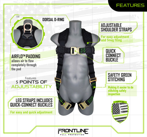 Frontline 310VQC Patriot Vest Style Harness with Airflo and Quick Connect Buckles - Made in USA 2XL VM Hardware