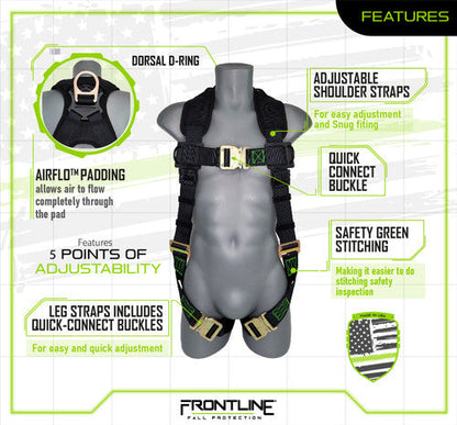 Frontline 310VQC Patriot Vest Style Harness with Airflo and Quick Connect Buckles - Made in USA 2XL VM Hardware