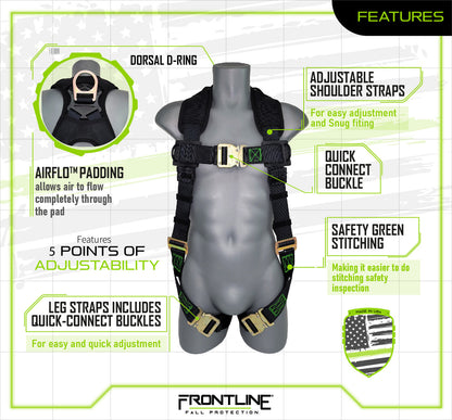 Frontline 310VQC Patriot Vest Style Harness with Airflo and Quick Connect Buckles - Made in USA XL VM Hardware