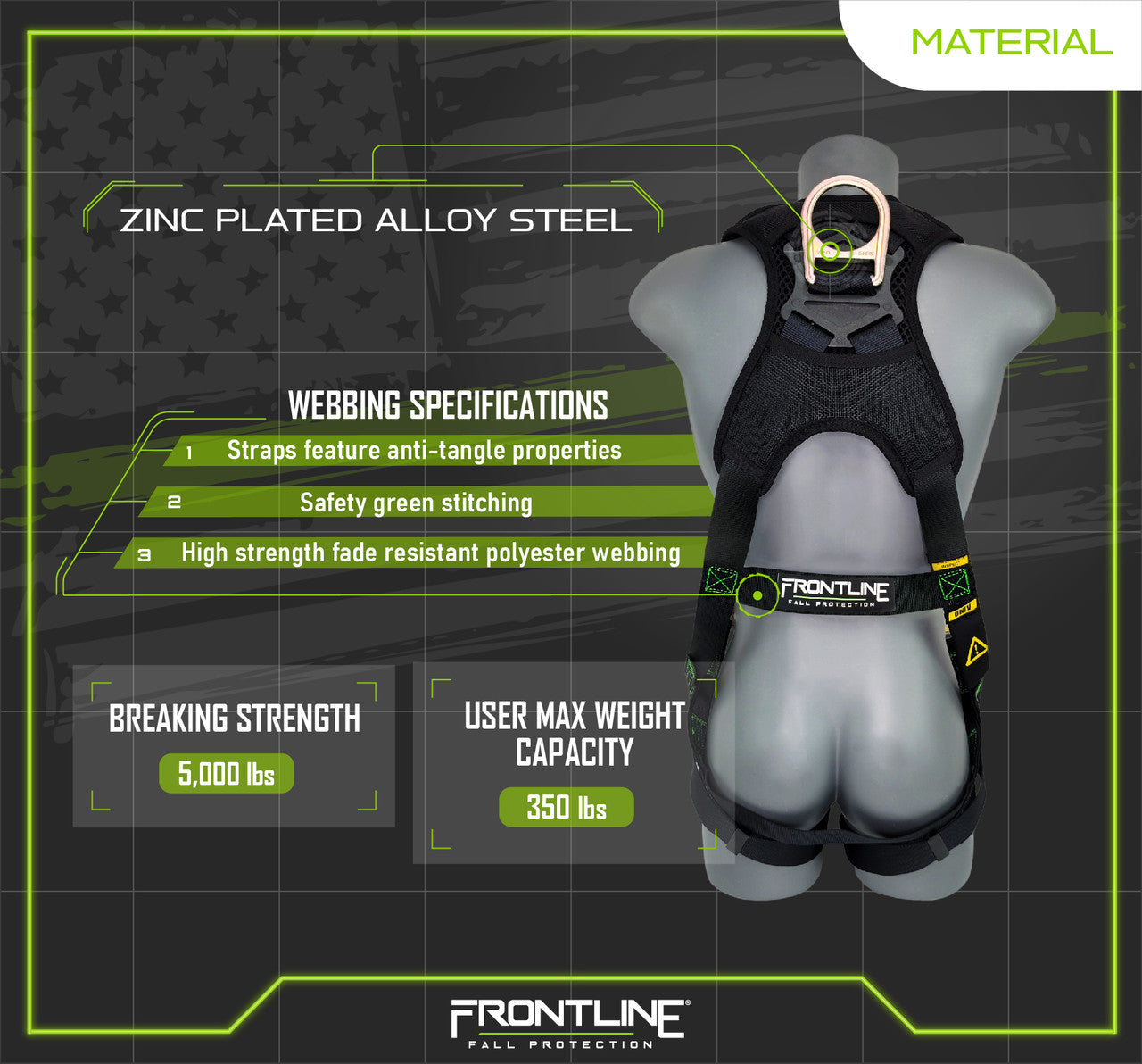 Frontline 310VQC Patriot Vest Style Harness with Airflo and Quick Connect Buckles - Made in USA Universal VM Hardware