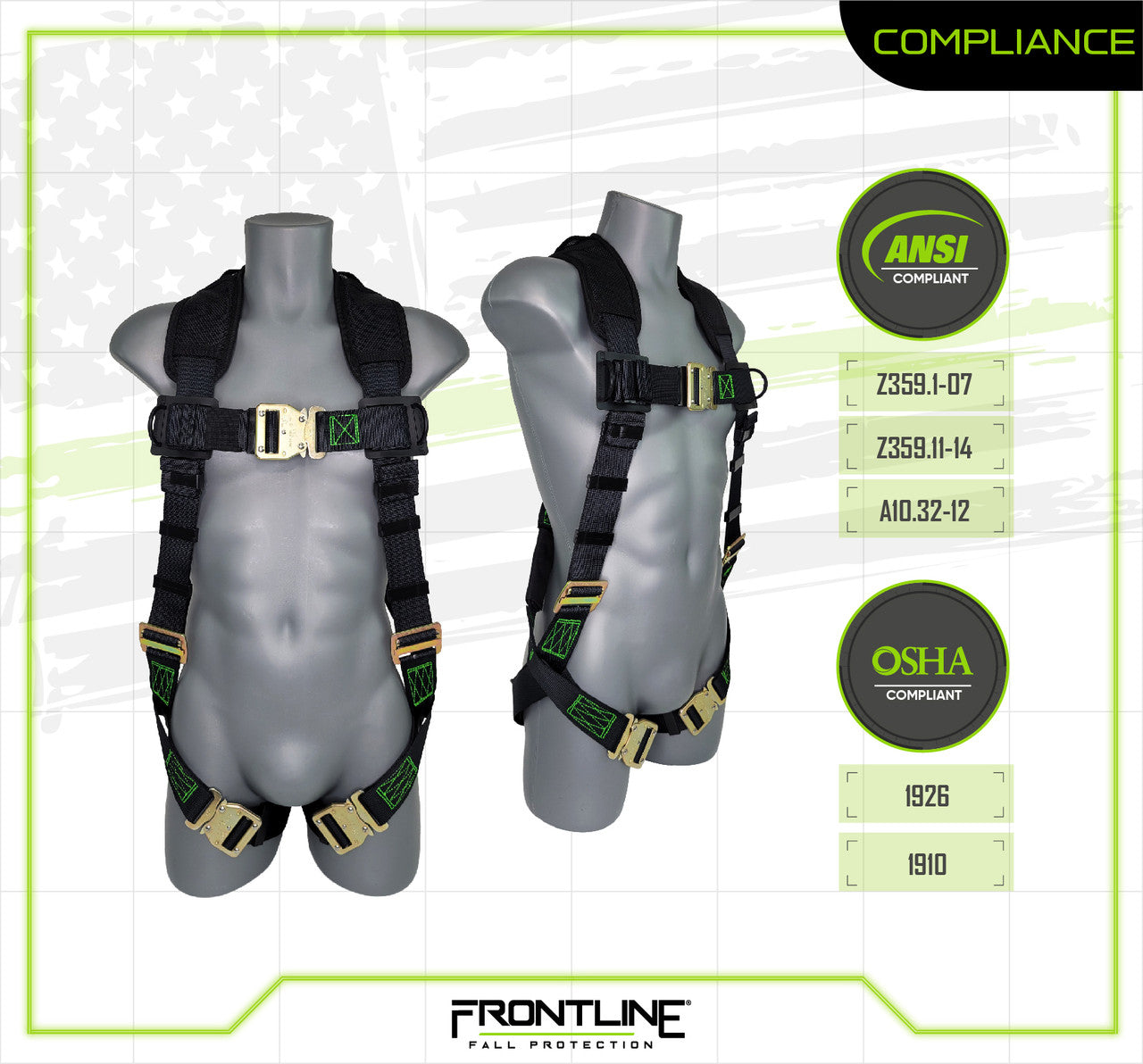 Frontline 310VQC Patriot Vest Style Harness with Airflo and Quick Connect Buckles - Made in USA XL VM Hardware