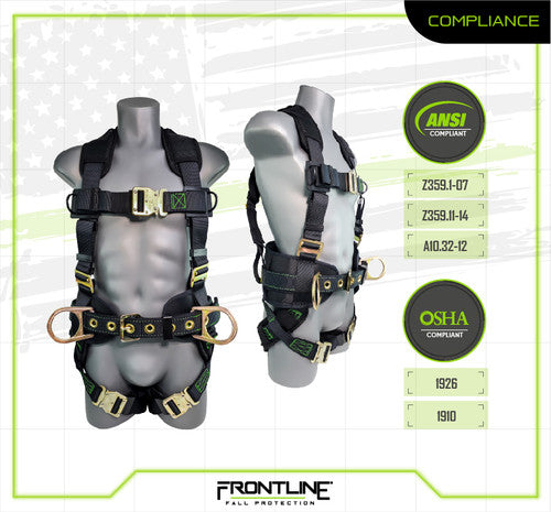 Frontline 350CQC Patriot Construction Harness with Airflo and Quick Connect Buckles - Made in USA XL VM Hardware