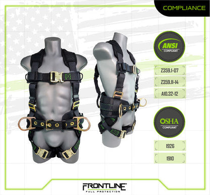 Frontline 350CQC Patriot Construction Harness with Airflo and Quick Connect Buckles - Made in USA XL VM Hardware