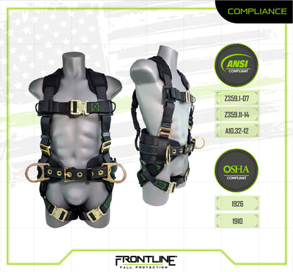 Frontline 350CQC Patriot Construction Harness with Airflo and Quick Connect Buckles - Made in USA 2XL VM Hardware