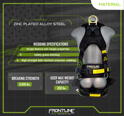Frontline 350TWQC Patriot Tower Climbing Harness with Seat Sling, Airflo and Quick Connect Buckles - Made in USA 2XL VM Hardware
