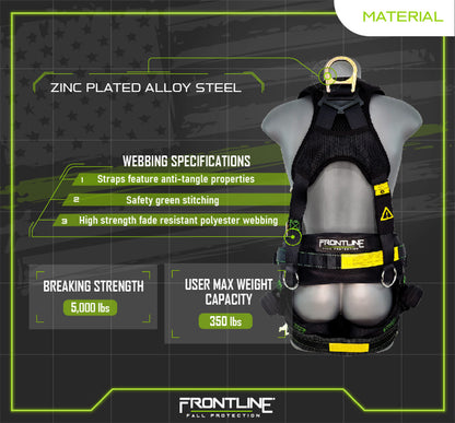 Frontline 350TWQC Patriot Tower Climbing Harness with Seat Sling, Airflo and Quick Connect Buckles - Made in USA Universal VM Hardware