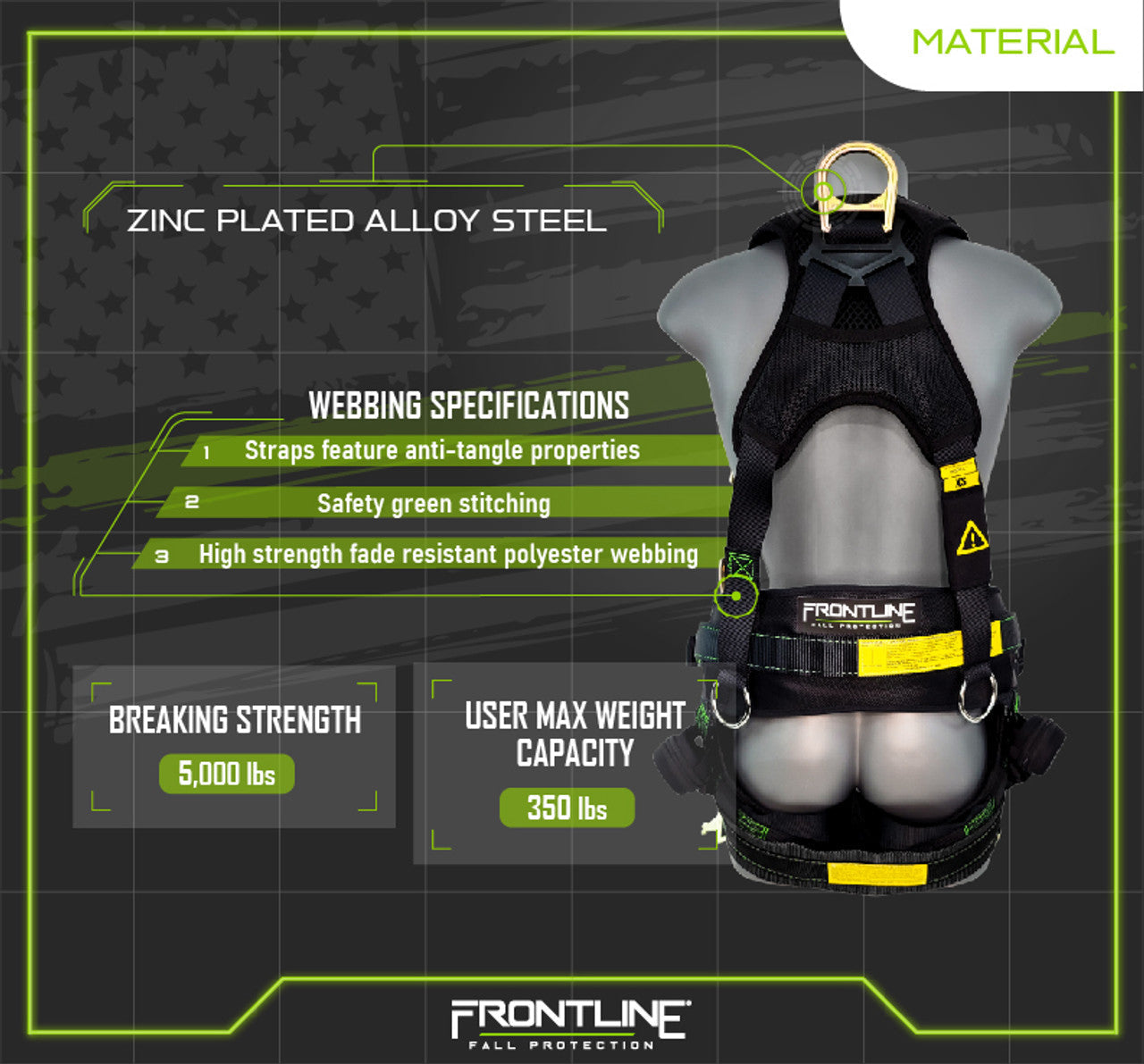 Frontline 350TWQC Patriot Tower Climbing Harness with Seat Sling, Airflo and Quick Connect Buckles - Made in USA XL VM Hardware