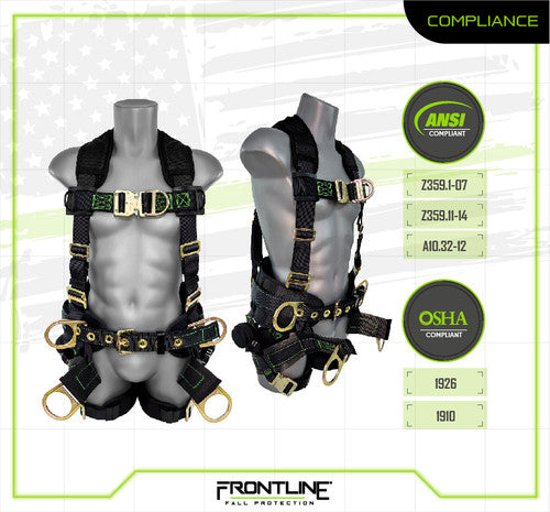 Frontline 350TWQC Patriot Tower Climbing Harness with Seat Sling, Airflo and Quick Connect Buckles - Made in USA 2XL VM Hardware