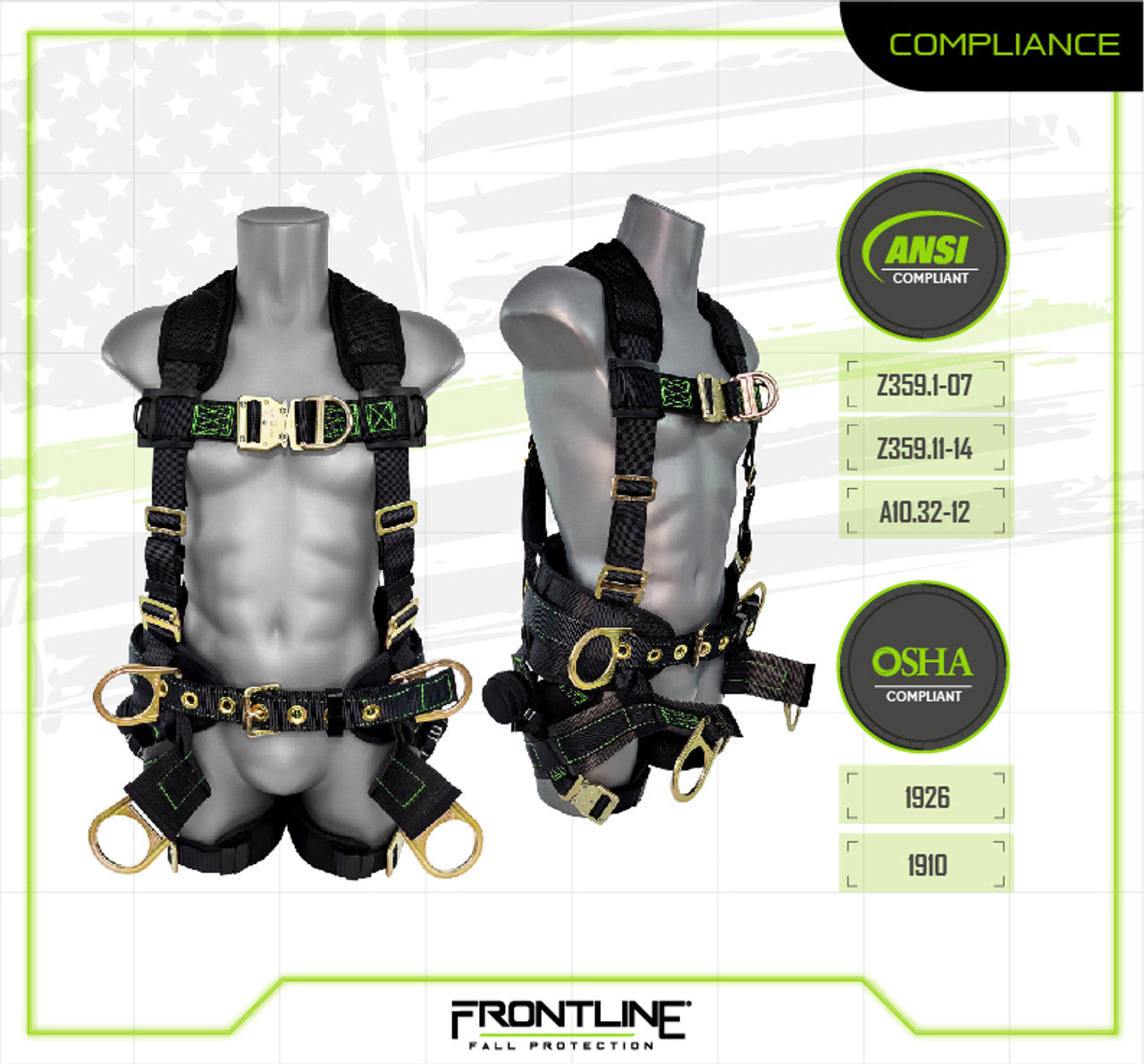 Frontline 350TWQC Patriot Tower Climbing Harness with Seat Sling, Airflo and Quick Connect Buckles - Made in USA Universal VM Hardware