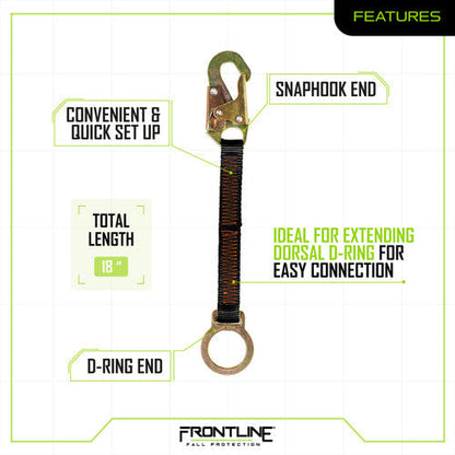 Frontline ACEL18S D-Ring 18" Extension Lanyard VM Hardware
