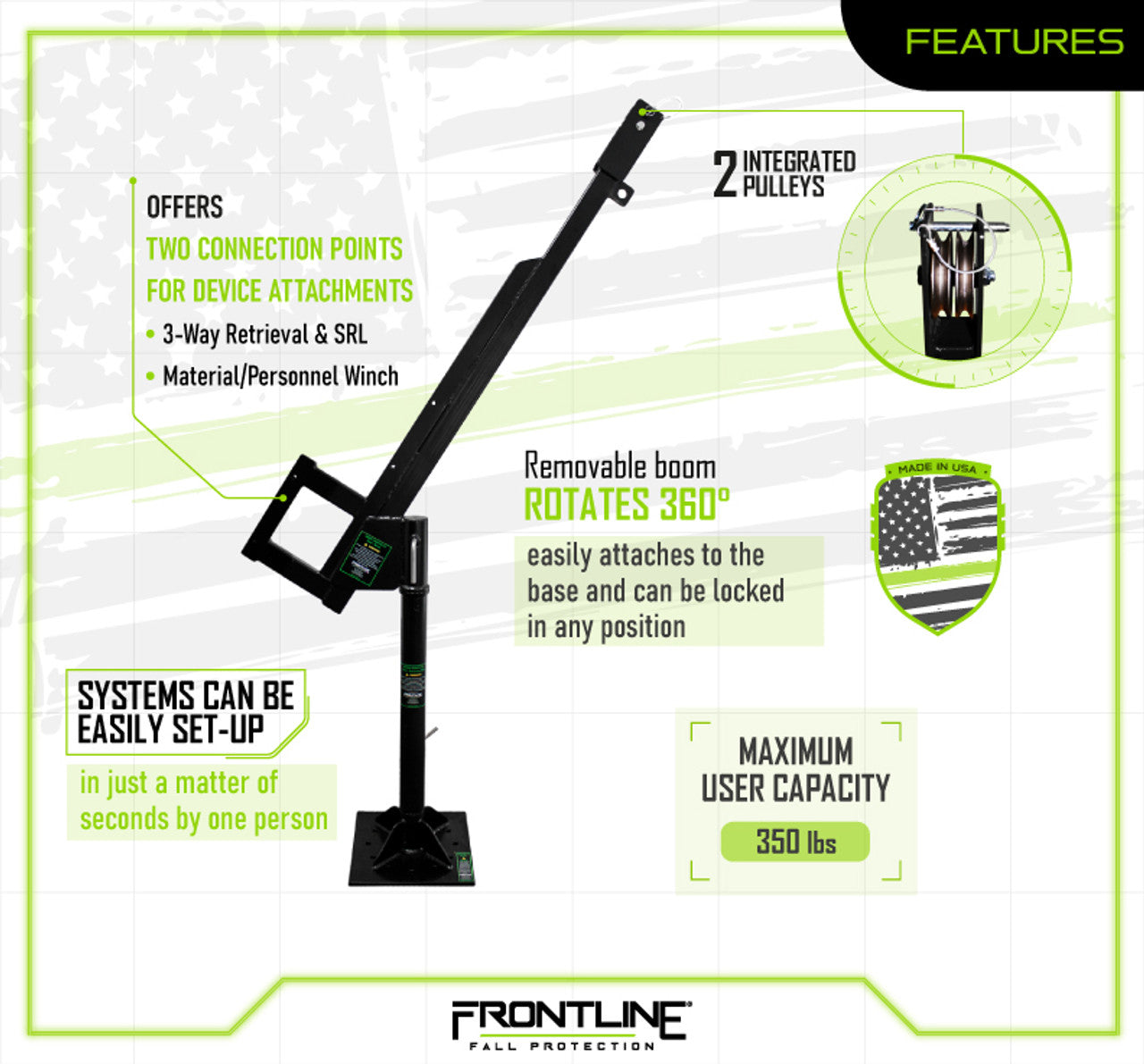 Frontline DAN75-US Patriot Davit Confined Space System - Made in USA VM Hardware