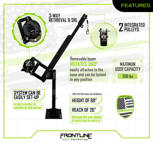 Frontline DAN75RA-US Patriot Confined Space Davit with 50' 3-Way Retrieval System - Made in USA VM Hardware