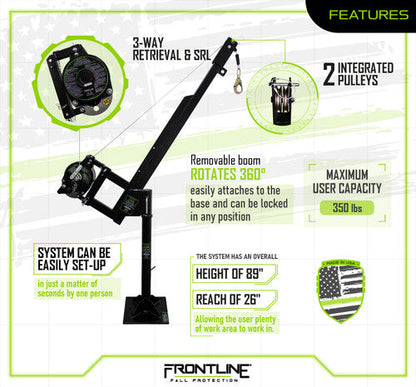 Frontline DAN75RA-US Patriot Confined Space Davit with 50' 3-Way Retrieval System - Made in USA VM Hardware