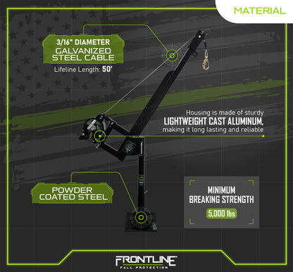 Frontline DAN75RA-US Patriot Confined Space Davit with 50' 3-Way Retrieval System - Made in USA VM Hardware