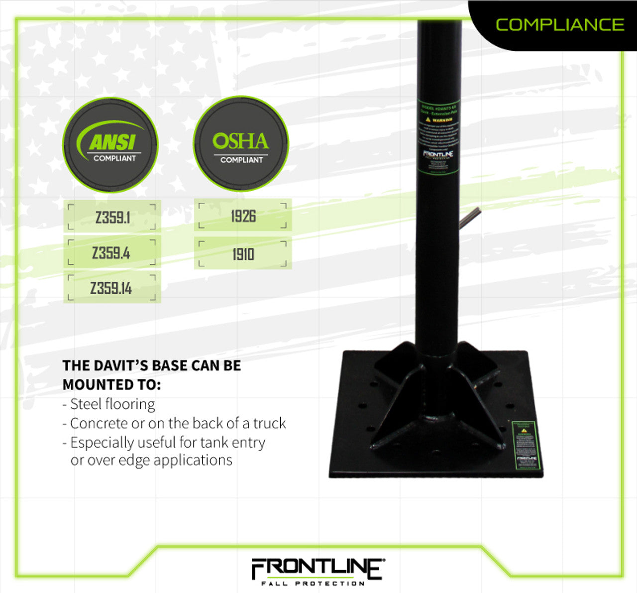 Frontline DAN75RA-US Patriot Confined Space Davit with 50' 3-Way Retrieval System - Made in USA VM Hardware