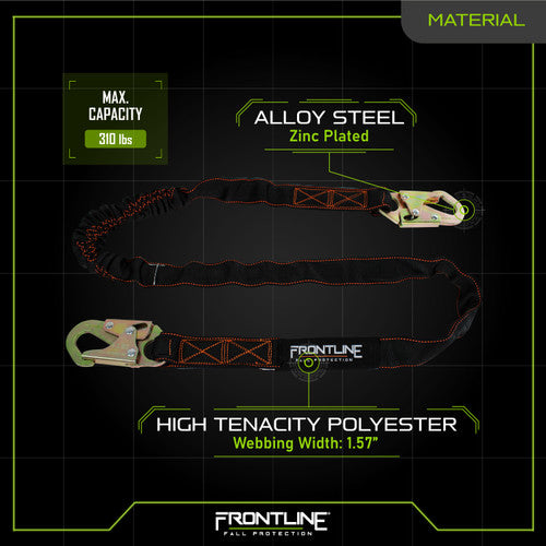 Frontline LIS61S Combat 6' Single Leg Snaphook Lanyard with Internal Shock Absorber VM Hardware