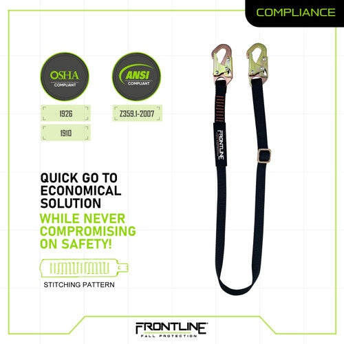 Frontline LPO61SADJ Combat 6' Positioning Adjustable Restraint Lanyard VM Hardware