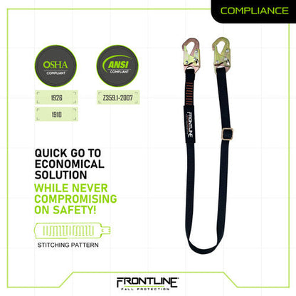 Frontline LPO61SADJ Combat 6' Positioning Adjustable Restraint Lanyard VM Hardware