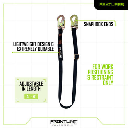 Frontline LPO61SADJ Combat 6' Positioning Adjustable Restraint Lanyard VM Hardware