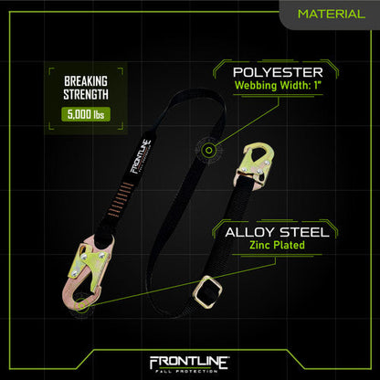Frontline LPO61SADJ Combat 6' Positioning Adjustable Restraint Lanyard VM Hardware