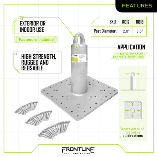 Frontline Commercial Roof Anchor CAL-OSHA Compliant 18" VM Hardware