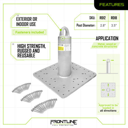 Frontline Commercial Roof Anchor CAL-OSHA Compliant 18" VM Hardware