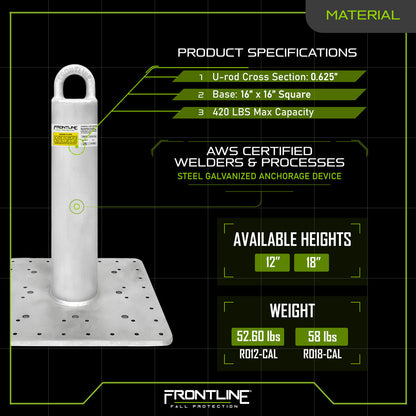 Frontline Commercial Roof Anchor CAL-OSHA Compliant 18" VM Hardware