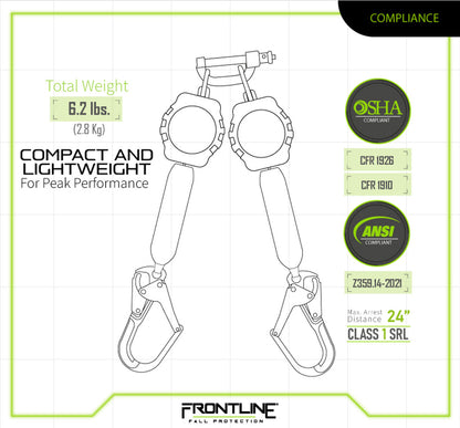Frontline RPA062RA Aramid Twin Fiber Web 6' SRL with Aluminum Rebar Hook Ends VM Hardware