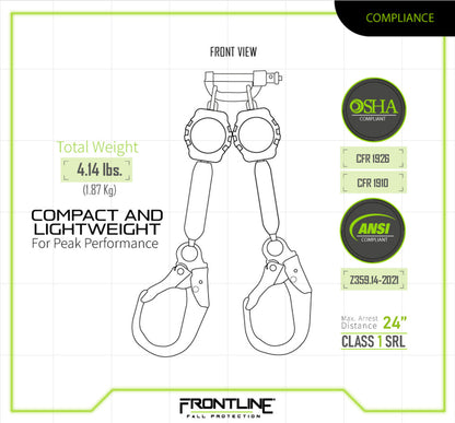 Frontline RPA062R Aramid Fiber Web Twin Leg 6' SRL with Steel Rebar Hook Ends VM Hardware