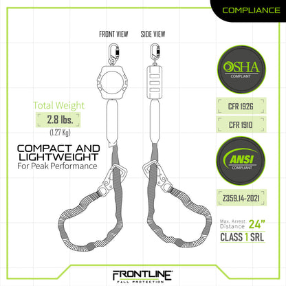 Frontline RPA091TB Tie Back Single Leg Web 9' SRL with Tie Back Hook End VM Hardware