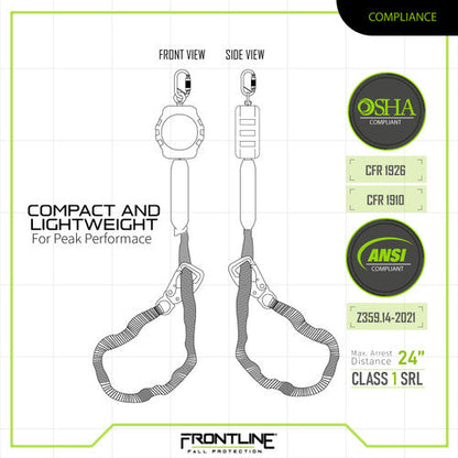 Frontline RPA092TB Tie Back Twin Leg Web 9' SRL with Tie Back Hook Ends VM Hardware